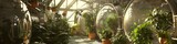 A cosmic botanical garden on a space station, preserving rare extraterrestrial plant species in climate-controlled domes