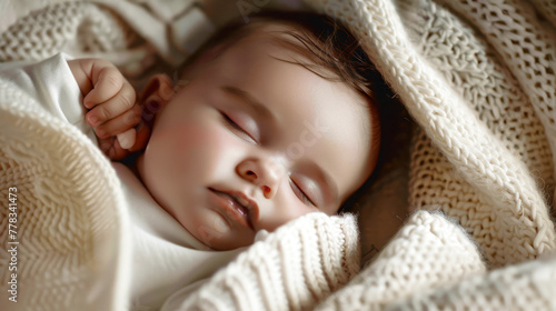Close-up of a newborn baby sleeping peacefully, 