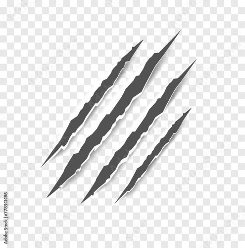 Black claw scratches - vector isolated. Claws scratches animal claw tracks cat or tiger bear or lion nails scratches. Horror, Halloween monster. Vector