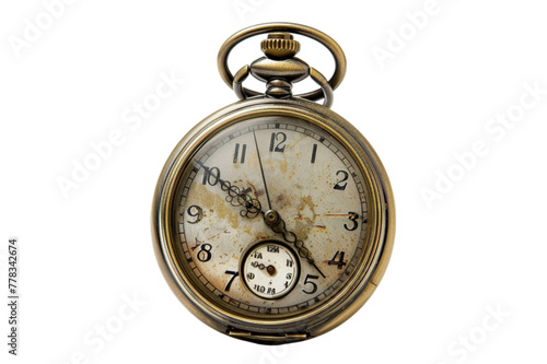 An isolated old-fashioned pocket watch against a transparent background
