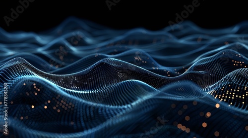 Dynamic digital wave with blue and orange particles. Modern background for technology and data concepts.