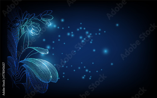 Banner with blue growing flowers. Low poly style design. minimalist flowers for decoration, digital business concept, futuristic digital innovation background vector illustration.