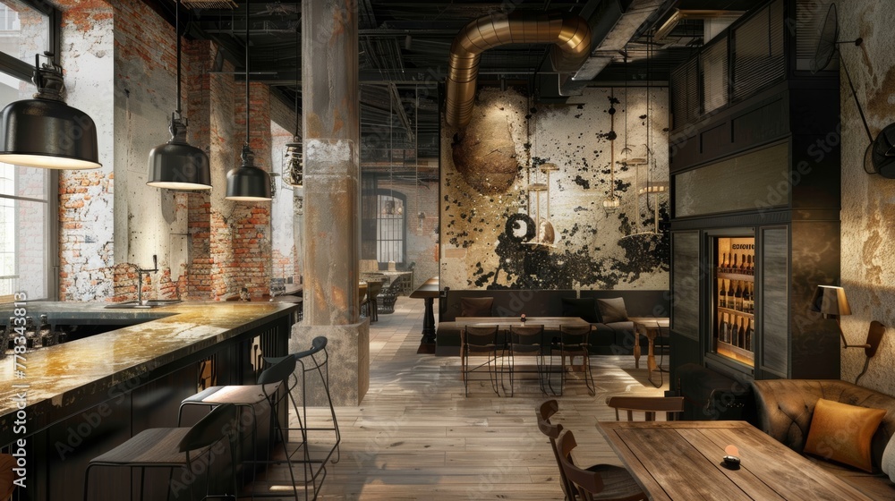 a photo of restaurant that combines the historical elements with the modern dining experience 