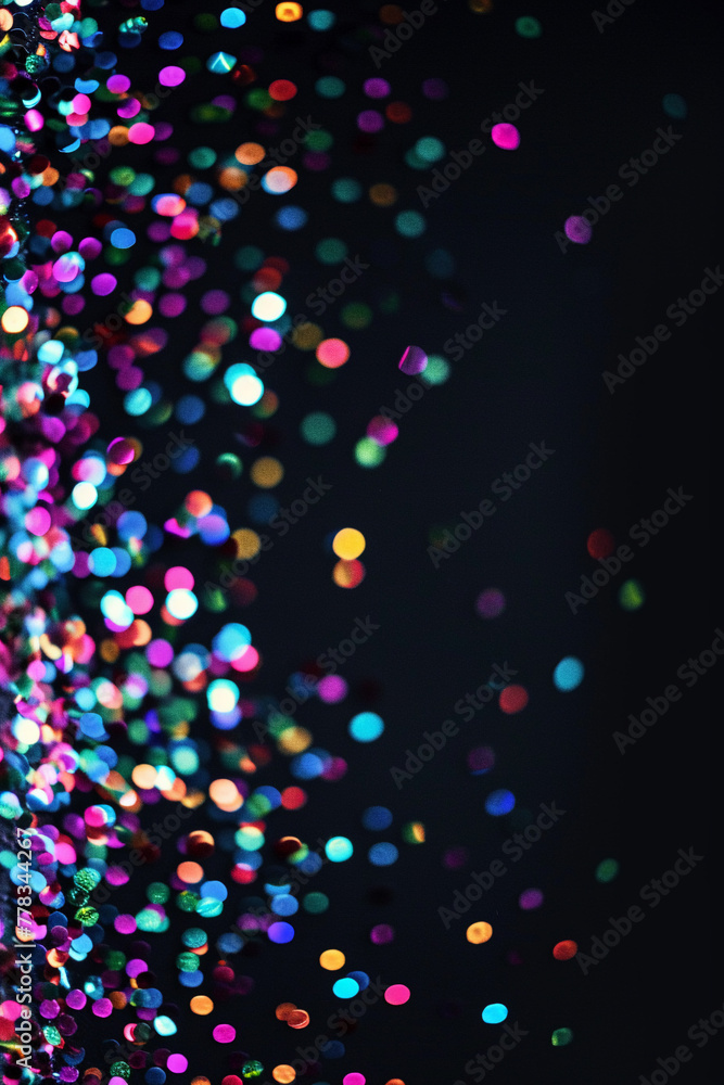 Neon confetti on black background