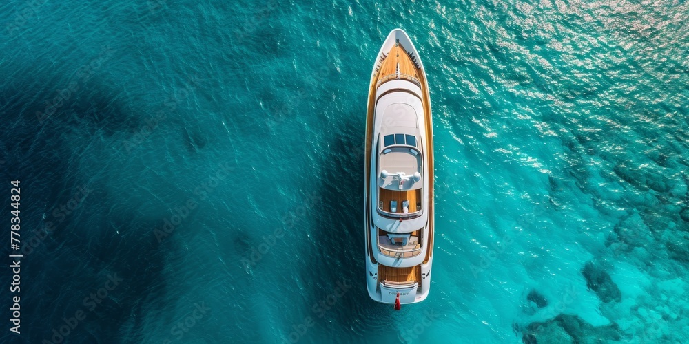 A boat drifts on the vast open ocean waters, surrounded by nothing but a seemingly endless horizon. A boat drifts on the vast open ocean waters, surrounded by nothing but a seemingly endless horizon.