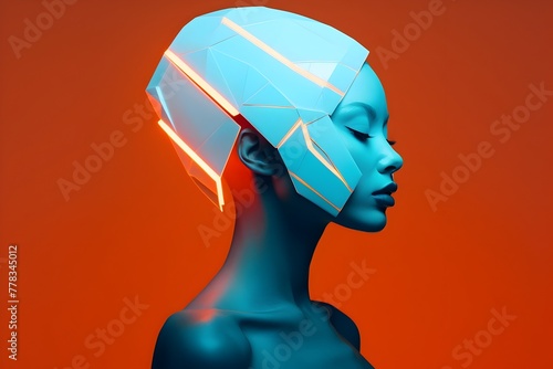 Origami Aesthetics: A Futuristic Neon Vision of Afrofuturism photo