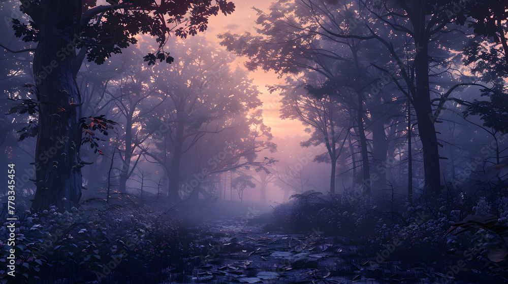 Forest Scenery with Sunrises and Sunsets in , Featuring Trees, , Fog, and Blue Skies Forest Scenery with Sunrises and Sunsets in , Featuring Trees, , Fog, and Blue Skies