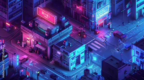 Cityscape with Isometric Circuit Board Technology