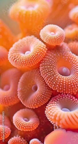 Close-up of a cluster of neon orange foraminifera, showcasing their detailed calcareous shells photo