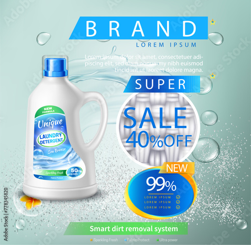 Laundry detergent sale realistic advertisement