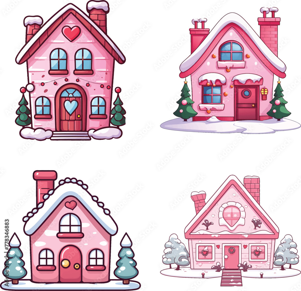 Pink Christmas House vector illustration