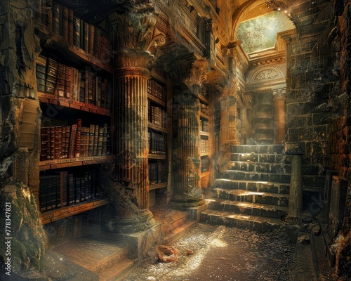 Ancient library with secret passages, knowledges sanctuary