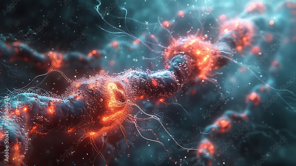 A close-up view of nanobots engaging in targeted drug delivery within the human bloodstream. A close-up view of nanobots engaging in targeted drug delivery within the human bloodstream.