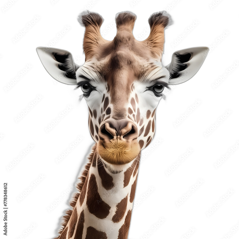 Obraz premium giraffe isolated on transparent background, png transparent background, closeup