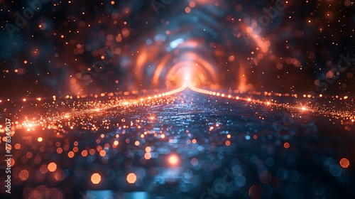 A conceptual image capturing the moment of transition through a space-time warp, shown as a seamless blend of reality and abstract digital elements.