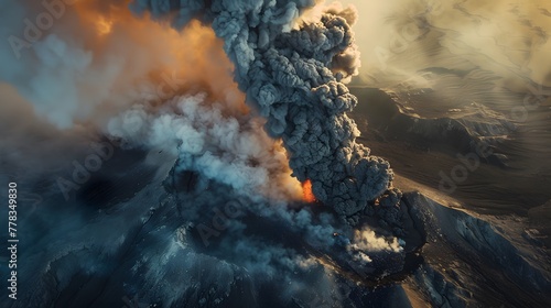 An ominous volcanic eruption. Natural disaster. photo
