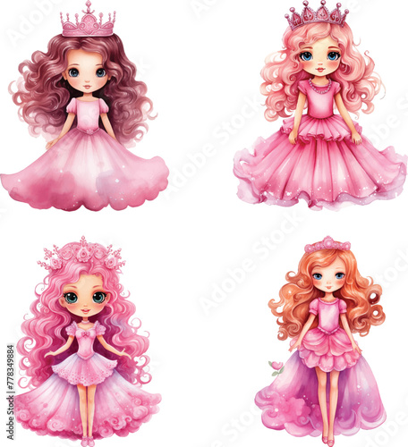cute princess watercolor vector illustration