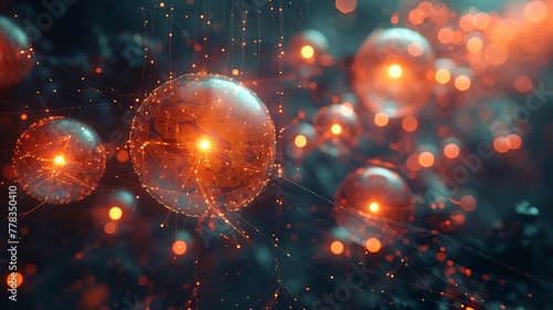 A neural network visualized as a complex, interactive digital sculpture, with nodes appearing as glowing orbs suspended in mid-air, connected by laser-like beams of data.