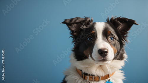 border collie sitting on the floor colored background