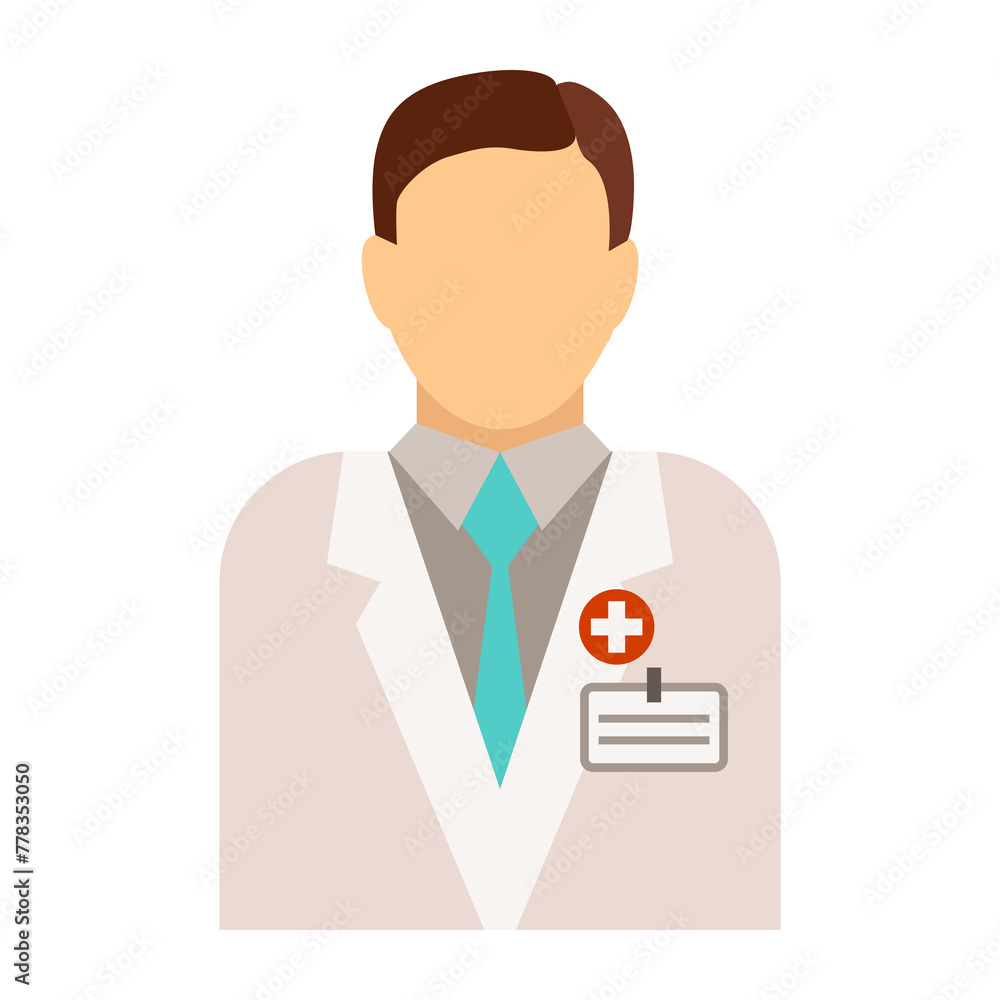 Faceless icon of a male doctor with name tag and white coat - PNG