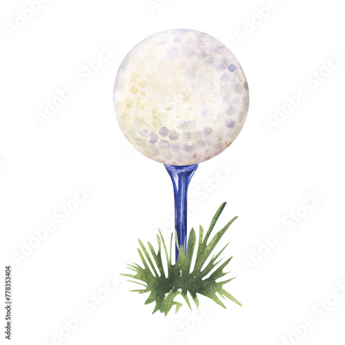 golf ball and a blue tee