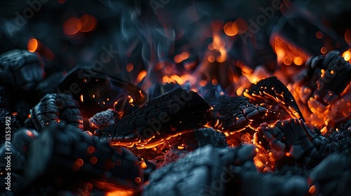 The glowing embers of a dying fire holding the last bits of heat photo