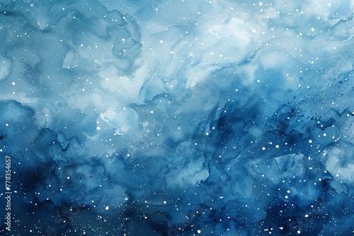Abstract watercolor texture, soft blue with delicate white stars, peaceful and serene atmosphere