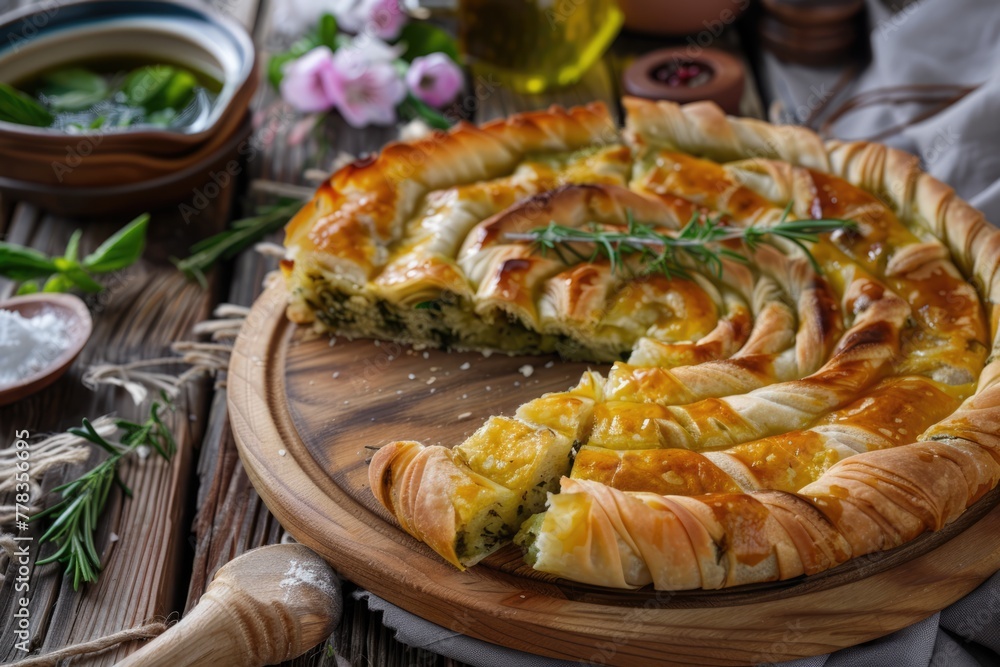 Turkish Tepsi Boregi, Round Borek, Tray pastry Turkish Tepsi Boregi, Round Borek, Tray pastry