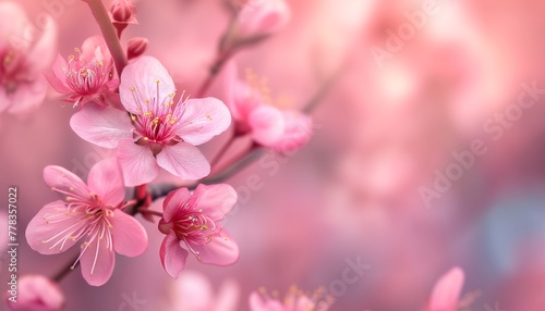 Beautiful spring natural background with pink cherry blossom flowers close up macro. empty space for text