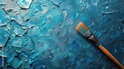 Paintbrush on Blue Painting