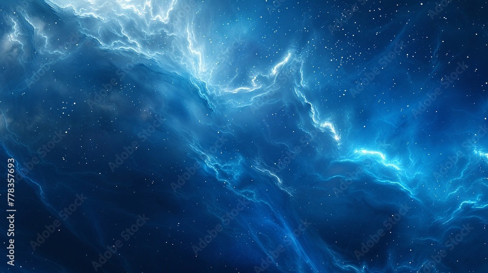 Fototapeta premium Ethereal abstract background, deep blue with twinkling stars, nebulous textures