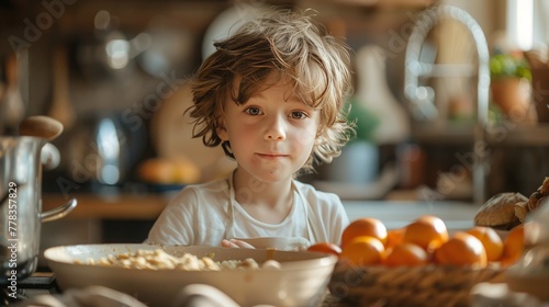 Little Girl Sitting in Front of Pot of Food