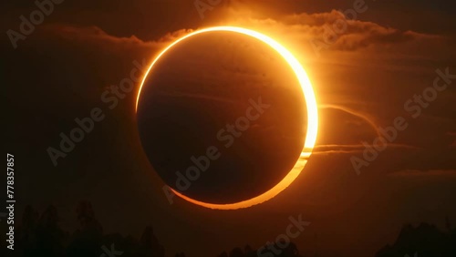 Annular solar eclipse at sunset. Astronomical phenomenon concept photo