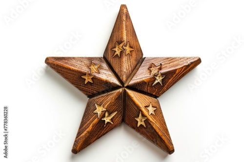 Christmas wood star ornament isolated on a white backdrop with copy space in the center. Generative Ai