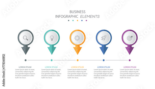 Obraz na płótnie Business process. Timeline Infographic with 5 steps, options, arrows. Vector template. w salonie