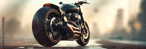 Stunning Display of Power and Design: The Urban Warrior Motorbike in a Cityscape photo
