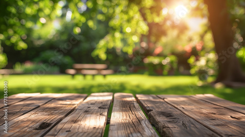 Summer, bench in the park, wooden, Hero shot, space,  #778363040
