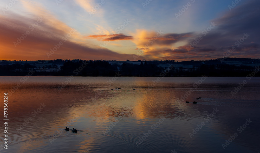 Morning Sunrise with clouds, Castle Semple Loch, Lochwinnoch, Renfrewshire, Scotland, UK Morning Sunrise with clouds, Castle Semple Loch, Lochwinnoch, Renfrewshire, Scotland, UK
