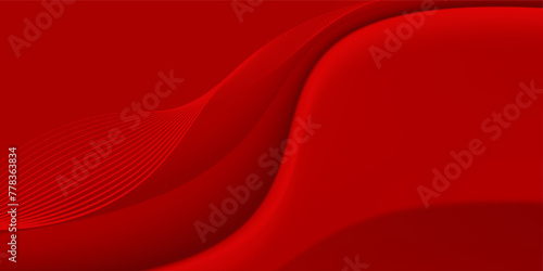 Abstract gold wave lines glowing on red background with copy space for text. Luxury design style. Vector illustration