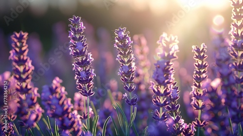 field with lavender at sunset