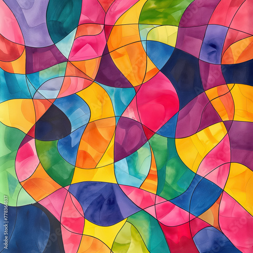 Abstract Watercolor Background with Interwoven Overlapping Curves 
