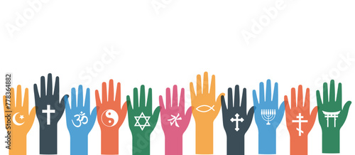 hands in the air. religious symbols of the world. concept of unity and humanism.
