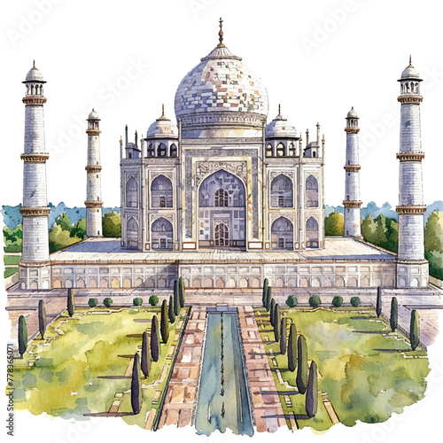 taj mahal lanscape vector illustration in watercolor style