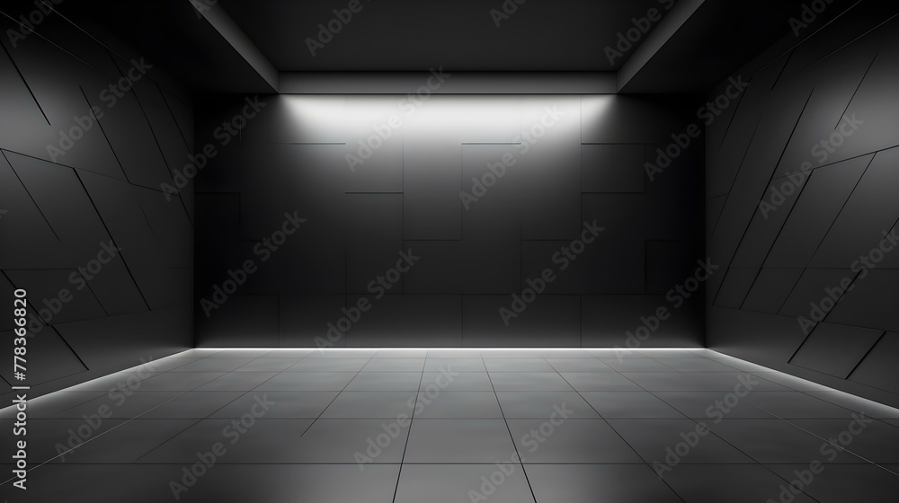 Modern anthracite geometric Interior with Neon Lighting. Empty Room for Product Presentation Modern anthracite geometric Interior with Neon Lighting. Empty Room for Product Presentation