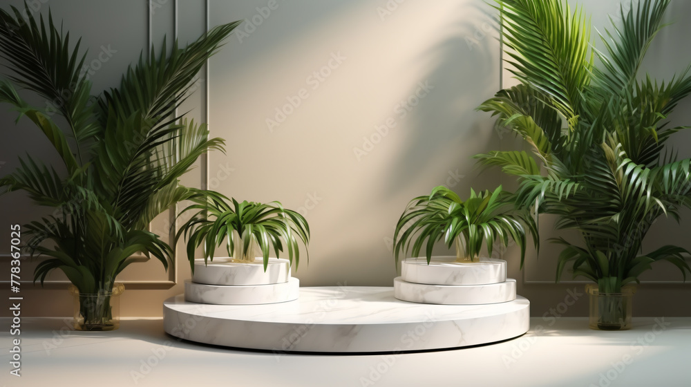 Modern Display with Tropical Palms Modern Display with Tropical Palms