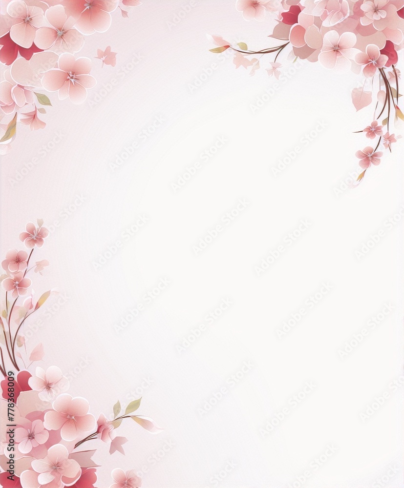 Delicate pink cherry blossoms frame, soft pastel background, botanical, digital art, painterly