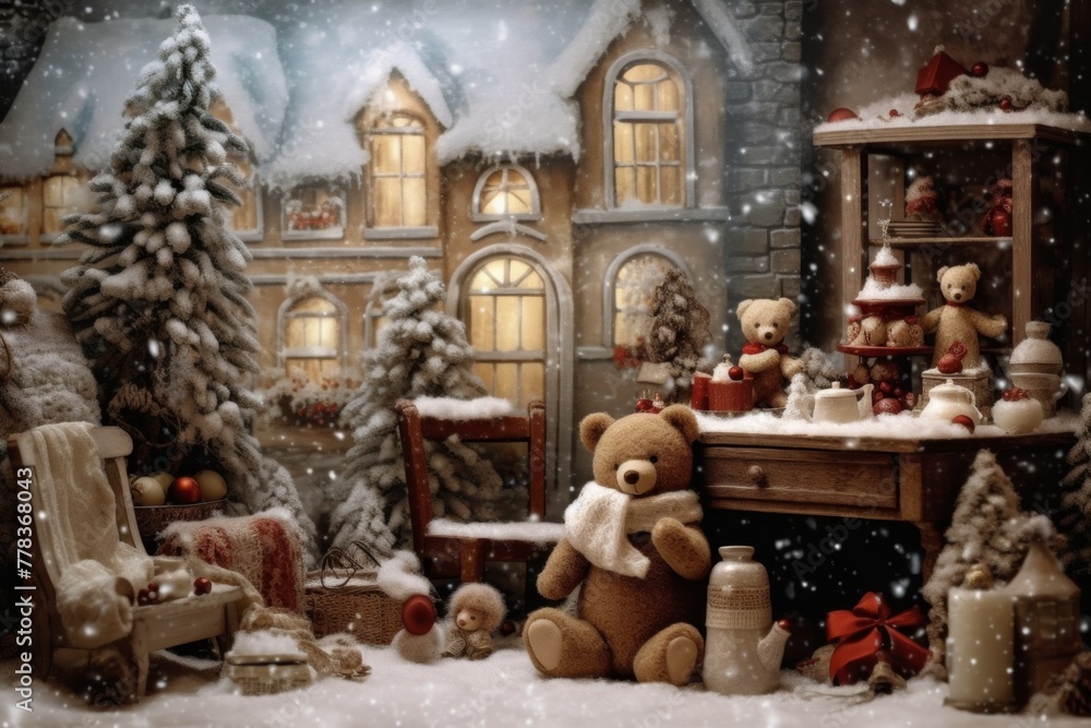 Cozy Christmas Scene. A Teddy Bear's Winter Wonderland	
