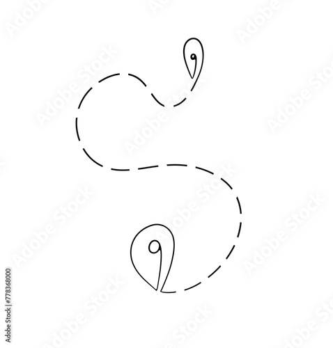 Continuous one line drawing of path from one spot to another in simple linear style. Doodle outline abstract concept vector illustration