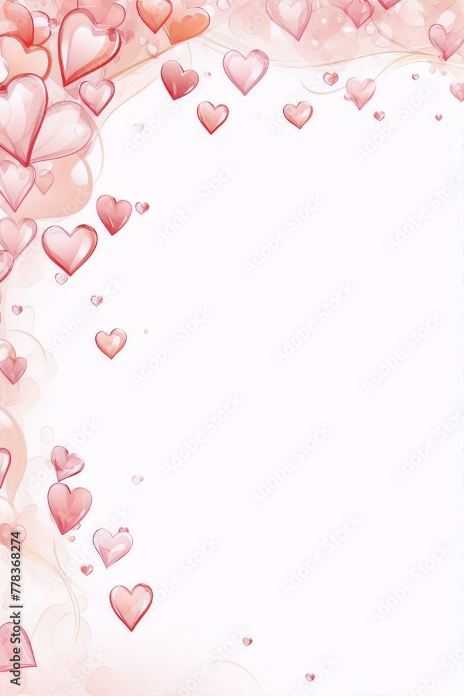 Delicate pink and red heart-shaped balloons float on a pale pink background in this vector illustration.