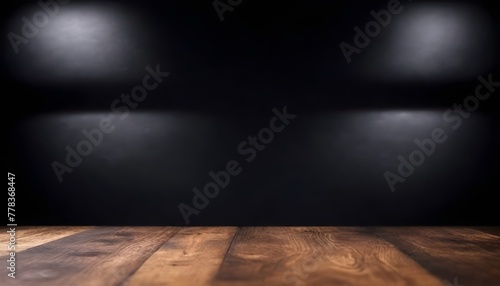 Empty wooden table with a dark background